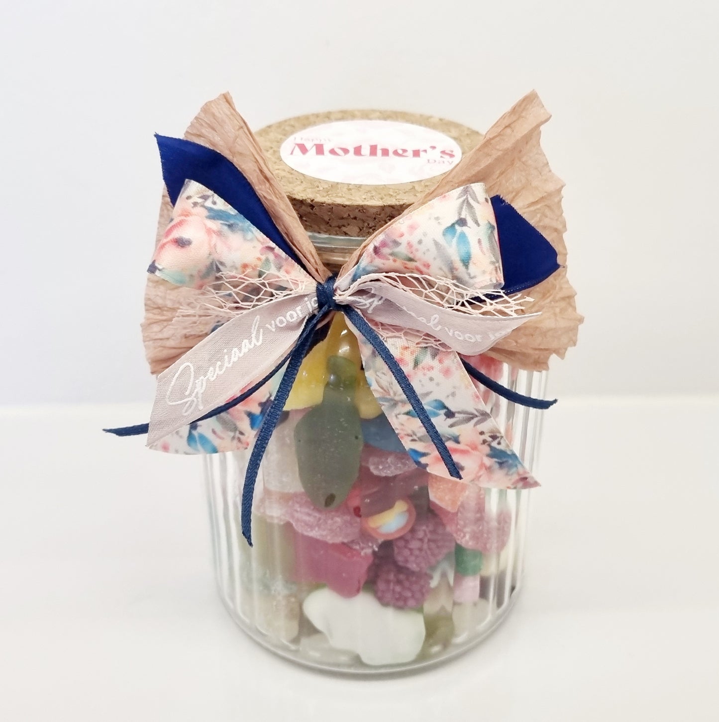 Gevulde snoeppot, geribbeld Moederdag